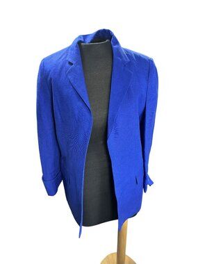 Calvin Klein Womens Royal Blue Linen Blend Blazer Size 10